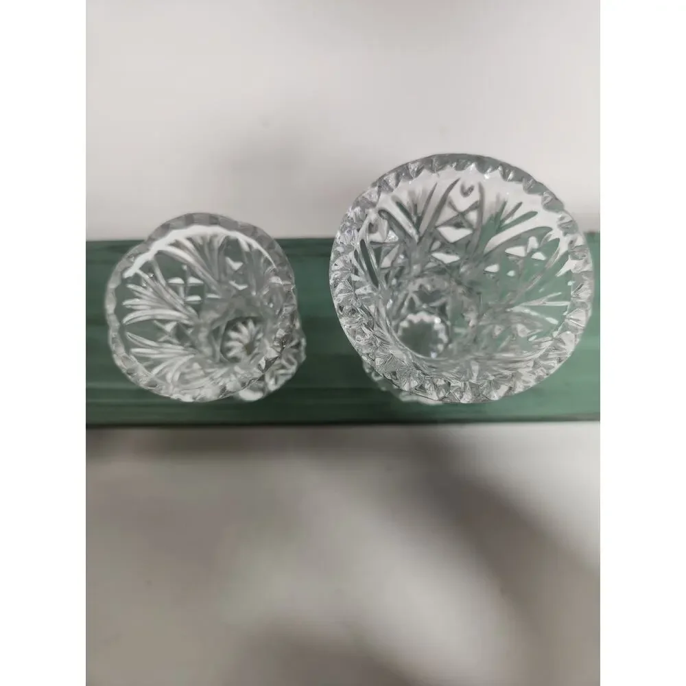 Vintage Clear Pressed Glass Bud Vases Set of 2 Scalloped Rim Diamond Starburst
